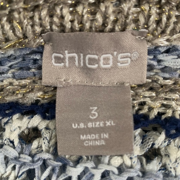 Chico's Beige and Navy Striped Fringe Cardigan - Picture 3 of 6